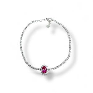 Ruby Halo Cluster Tennis Bracelet – Sterling Silver 925, Gift