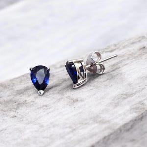 Sapphire Pear Tear drop studs Earrings  Silver 925