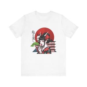 Vintage Japanese Geisha T-Shirt, Unisex Graphic Tee, Red Sun Rising Japan Shirt, Asian Art Streetwear, Aesthetic Gift for Him Her