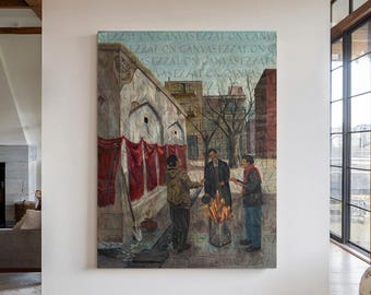 Canvas Print l Vintage Painting | Friends By The Fire | Historic Oil Painting I Matte Canvas 1.25&quot;
