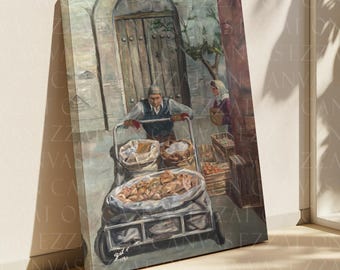Canvas Print l Vintage Painting | Local Merchant in Village | Historic Oil Painting I Matte Canvas 1.25&quot;
