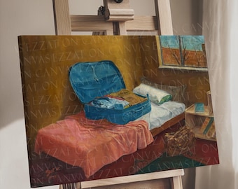 Canvas Print, Traveler Packing For Trip, Peaceful Art for Bedroom or Office, Oil Painting Canvas Print, Gift for Traveler
