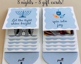 Hanukkah Gift Card Booklet Personalized 8 Nights Gift Card Holder Jewish Holiday Gift Menorah Dreidel Chanukah Gift Card Book for Family