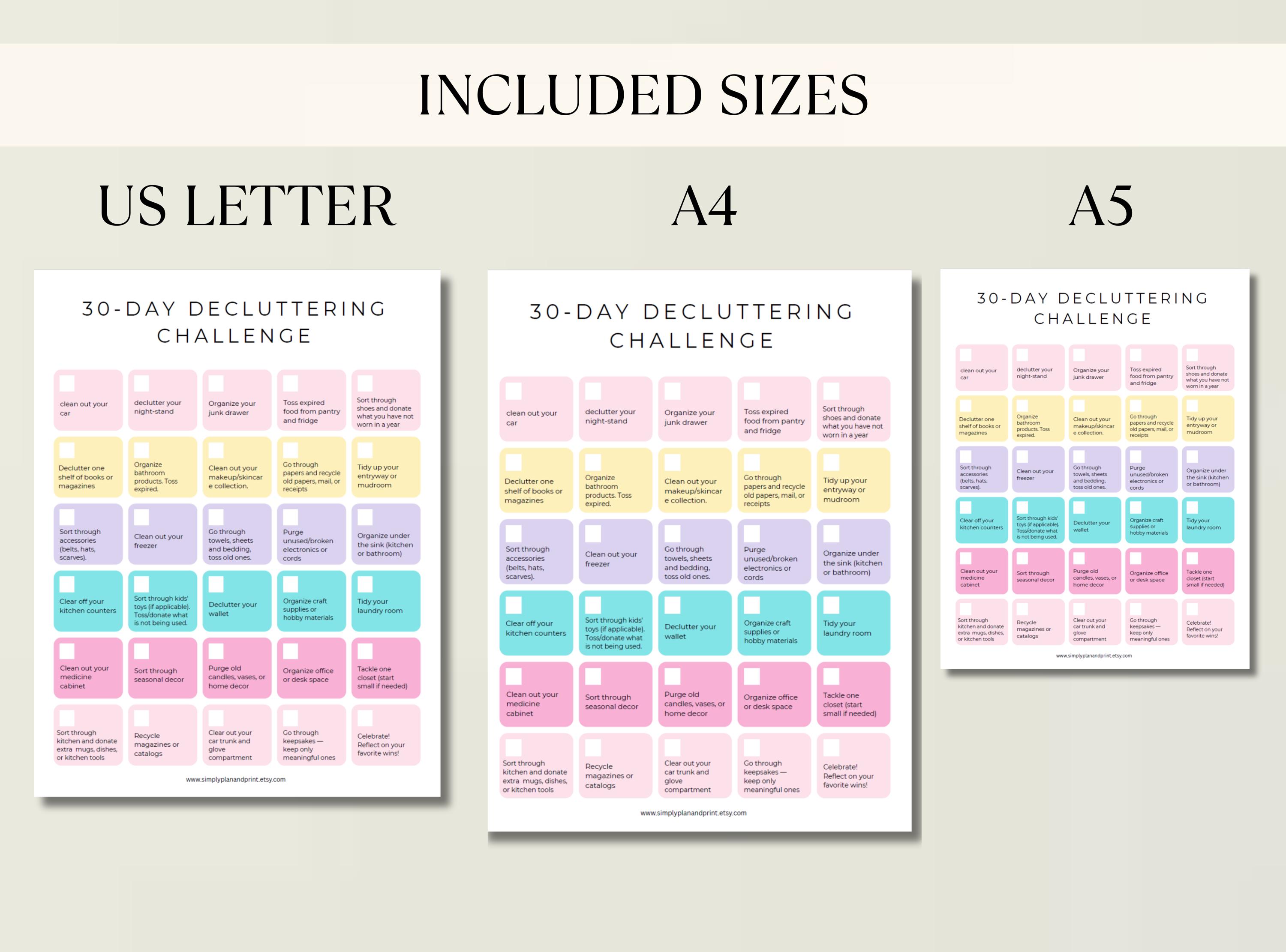 30 Day Declutter Planner Printable Cleaning Challenge Home Organization ...
