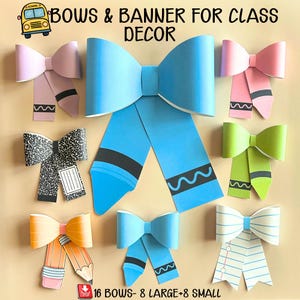 Bow Classroom Decor Bundle Teacher Banner and Bows Door Bulletin Board Decor Digital Download