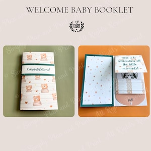 May include: A Welcome Baby booklet featuring a bear pattern with a Congratulations belly band. The interior displays a star pattern, a pull-out card with the text Here is to celebrating all the little moments, and a Starbucks gift card slot.