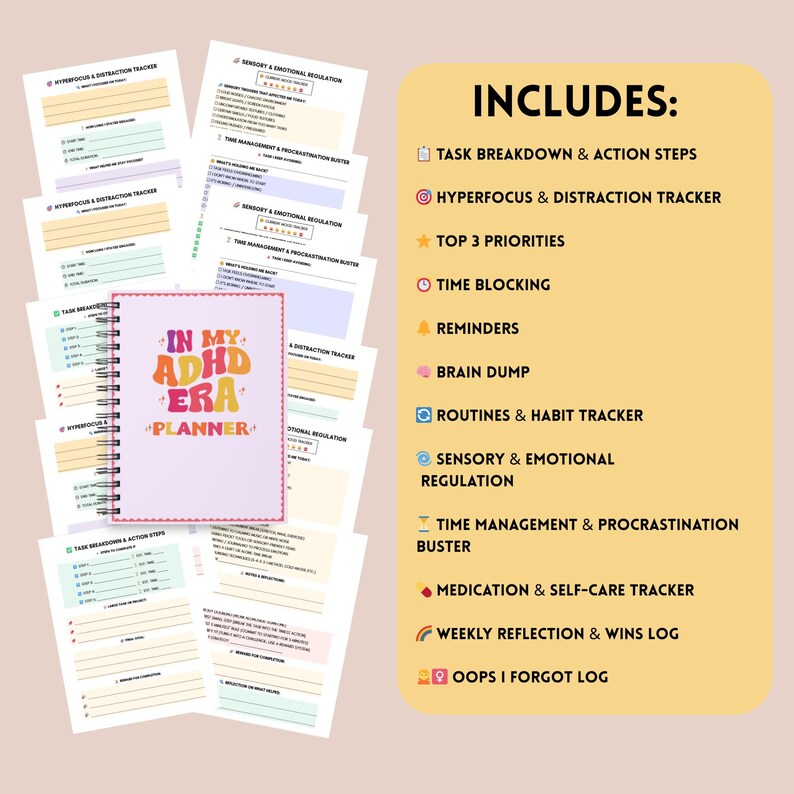 ADHD Daily Planner Digital Retro Printable PDF Weekly Routine Organizer ...