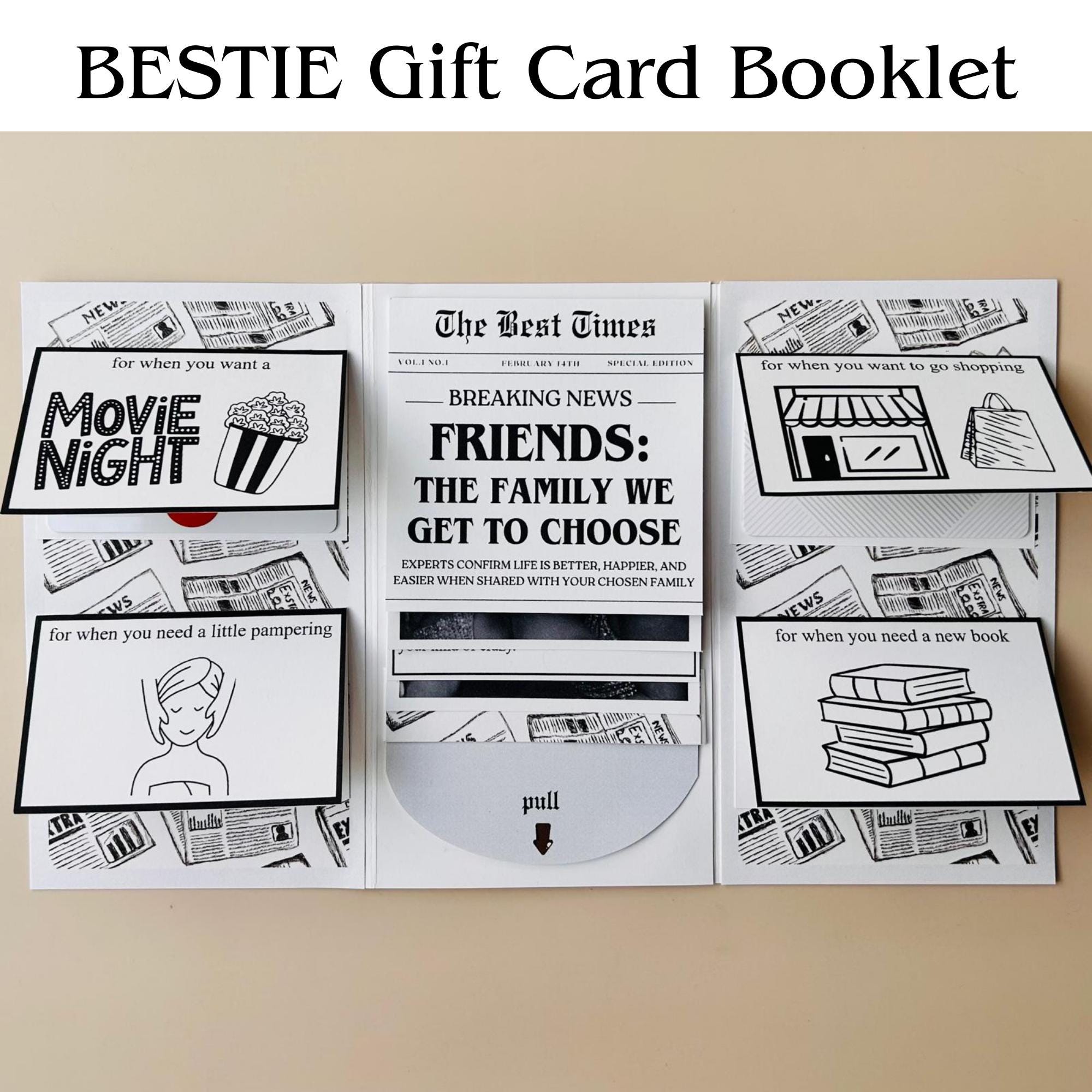 Best friend gift card holder book handmade card custom gift for friend college survival kit BFF gifts long distance friend wow card times