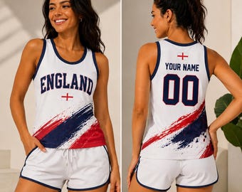 Débardeur de football Angleterre personnalisé, Maillot personnalisé de fan de football, Débardeur court Coupe du monde 2026, Maillot de sport Angleterre pour femme, Débardeur Game Day