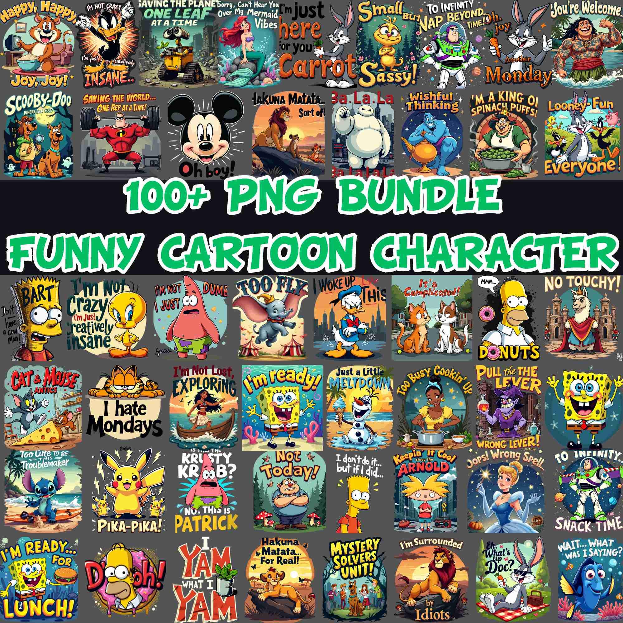 100+ Funny Cartoon Character Png Bundle, Retro Cartoon Png, Princess Png, Dis-nei Cartoon Png, Sublimation Design, Cartoon Character Png