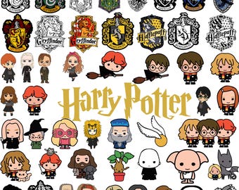 190種類以上の魔法使いクリップアート集 – PNG + SVG、DXF、EPS、PSD、かわいい呪文学校と家紋のデジタルセット