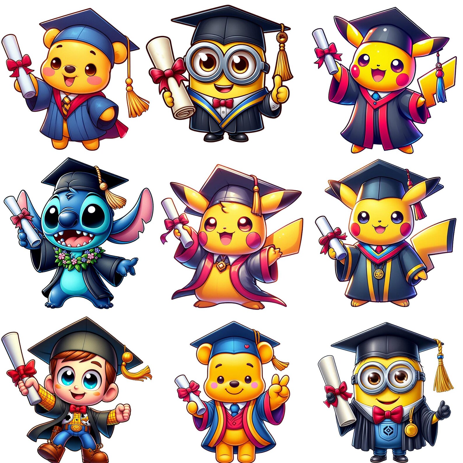 Graduation Cartoon PNG Bundle – Cute Characters in Cap & Gown – Diploma ...
