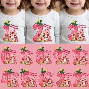 Straw_bery Birthday Numbers PNG Bundle | Cute Girl Birthday Shirt Design | 0-9 Pink wbery Numbers Digital Download