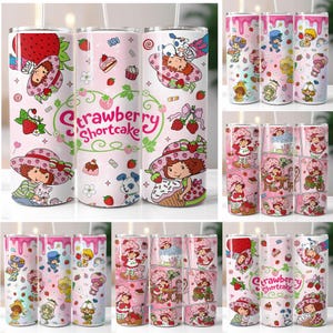 Straw_bery Short_cake Tumbler PNG Bundle – 20oz Skinny Tumbler Wrap Designs | Cute Retro Digital Download | Sublimation for Tumbler Printing