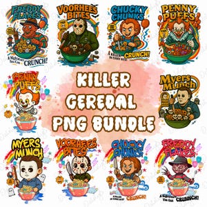 Killer Cereal Bundle Png, Funny Horror Character Cereal Png, Horror Movie Character Png, Scary Movie Png, Spooky Season Png, Halloween Movie