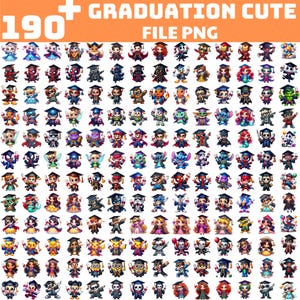 190+ schattige png-bundel met afstuderen | Cartoon afstuderen clipart | Digitale download voor doe-het-zelfprojecten, shirts, kaarten, stickers