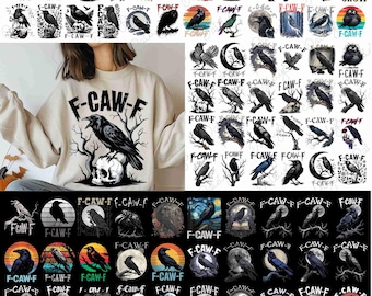 F-Caw-F Png Bundle, Funny Raven Png, Retro Raven Png, Floral Skull Png, Gothic Crow Png, Cow Png, Bird Png, Halloween Raven Png, Raven Lover