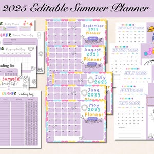 Printable Summer 2025 Planner for Kids Include Editable Summer Calendar, Bucket List, Chore Chart for Kids and Planner