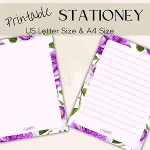 Printable Floral Stationery| Prints Paper Flower| Printable Stationery Digital Note Paper| A4 and US Letter Sized