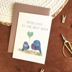 Carte d'anniversaire et de fête des mères faite à la main, motif oiseau aquarelle – « Avec amour à la meilleure maman »