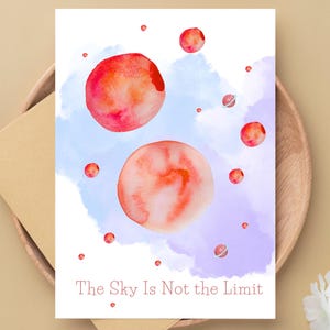 Carte inspirante – « Le ciel n’est pas la limite » – Carte de vœux spatiale – Cadeau de motivation – Carte faite main avec des planètes