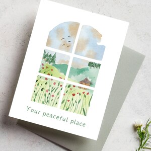 Cartão de felicitações em aquarela pintado à mão para janela de campo – presente para amantes da natureza