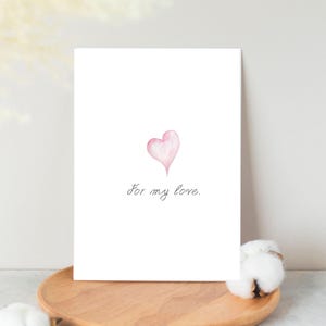 Carte de vœux romantique en forme de cœur faite main « Pour mon amour » – Anniversaire et Saint-Valentin