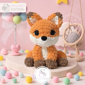 Patrón de amigurumi de zorro sentado a crochet / Tutorial de patrón de crochet de bosque / Patrón de peluche de zorro a crochet