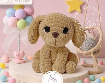 Hund Häkelanleitung PDF, Amigurumi Welpe Plüschtier, anfängerfreundlich Schritt für Schritt Fotos, 15 cm Welpe, Sofort Download