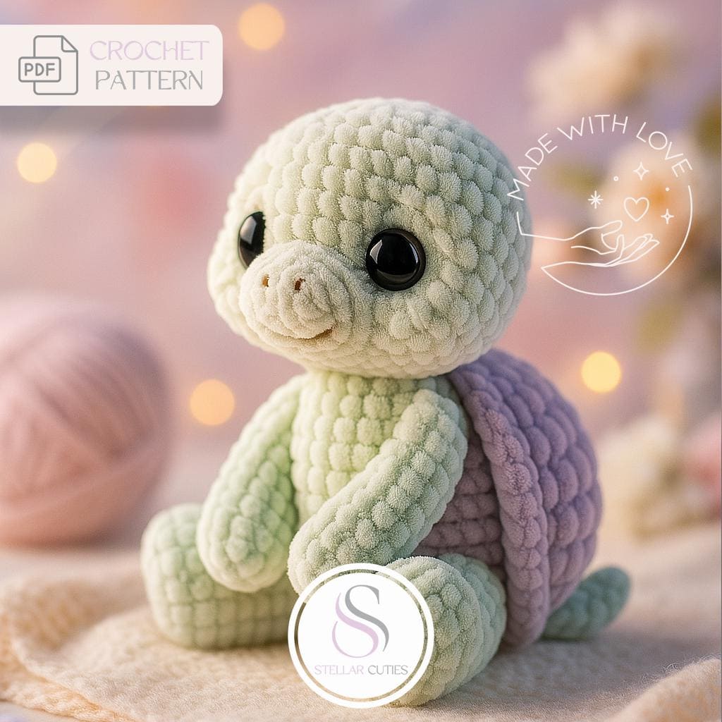 Gehaakte schildpad pdf-patroon voor knuffelproject baby Download schattig schildpadgaren Cadeau voor peuter Speelgoedpatroon Handgemaakt cadeau Baby
