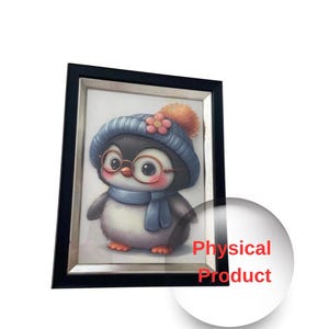 Framed Penguin Art Print: Winter Nursery & Kids Room Decor (16.5x13 in