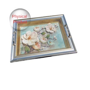 3D Magnolia Tray – Handmade Floral Serving Tray, Rustic Farmhouse Kitchen Decor, Unique Gift for Home