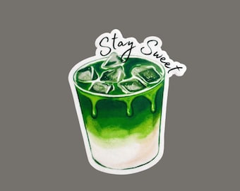 Matcha Sticker Mini Vinyl Waterproof Stickers Green tea Design Stay sweet latte gift small sticker