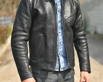 Cowhide Leather Biker Jacket: 1.6mm Thick, Wool Lined, YKK Zipper