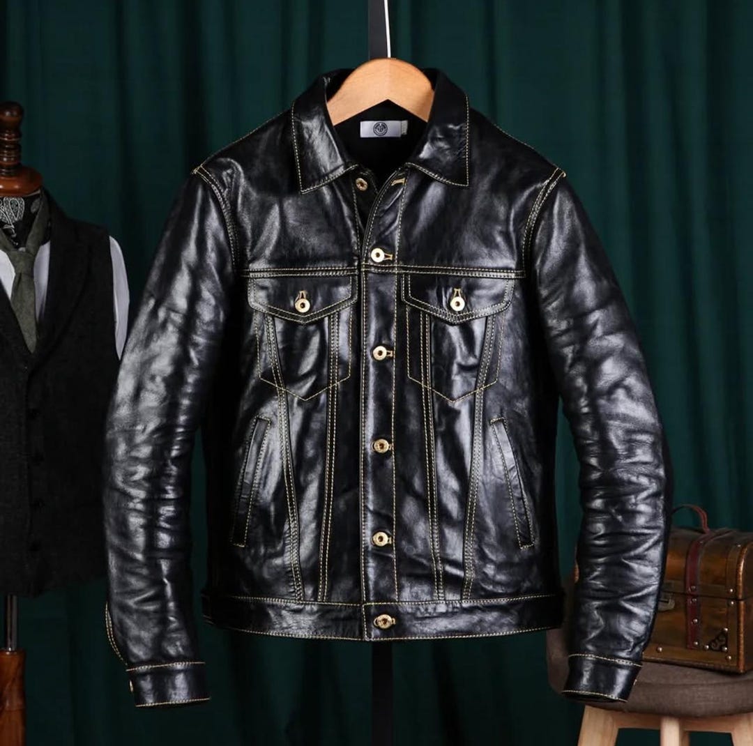 ブラックホースハイドレザートラッカージャケット：ウエスタンスタイル