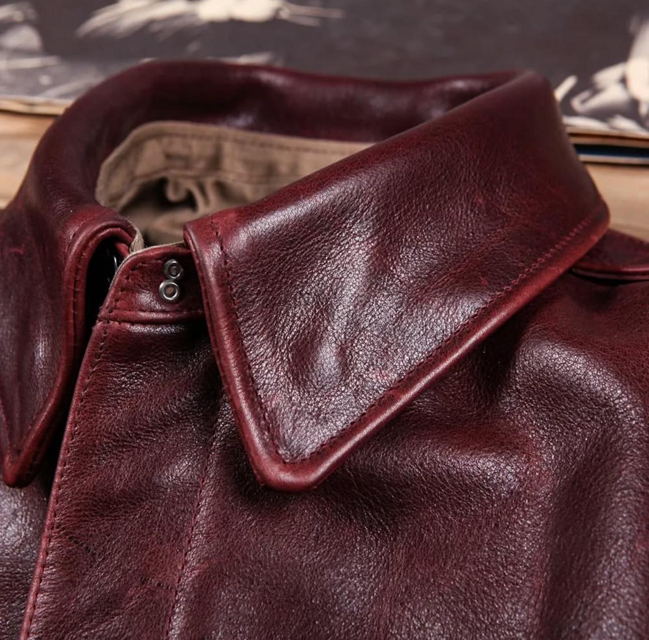A2 Flight Deerskin Leather Jacket: Horween Waxed Burgundy Teacore