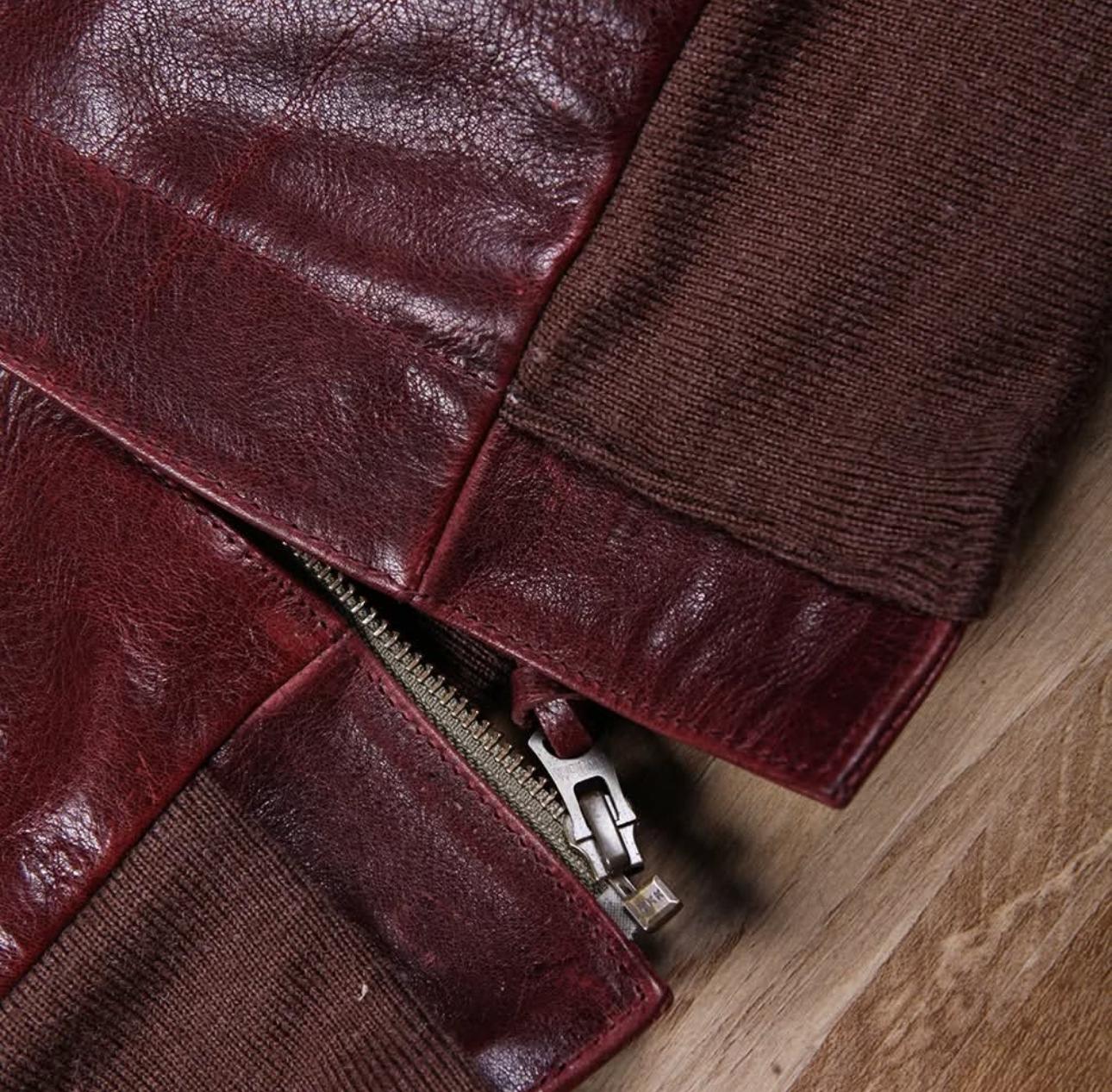 A2 Flight Deerskin Leather Jacket: Horween Waxed Burgundy Teacore