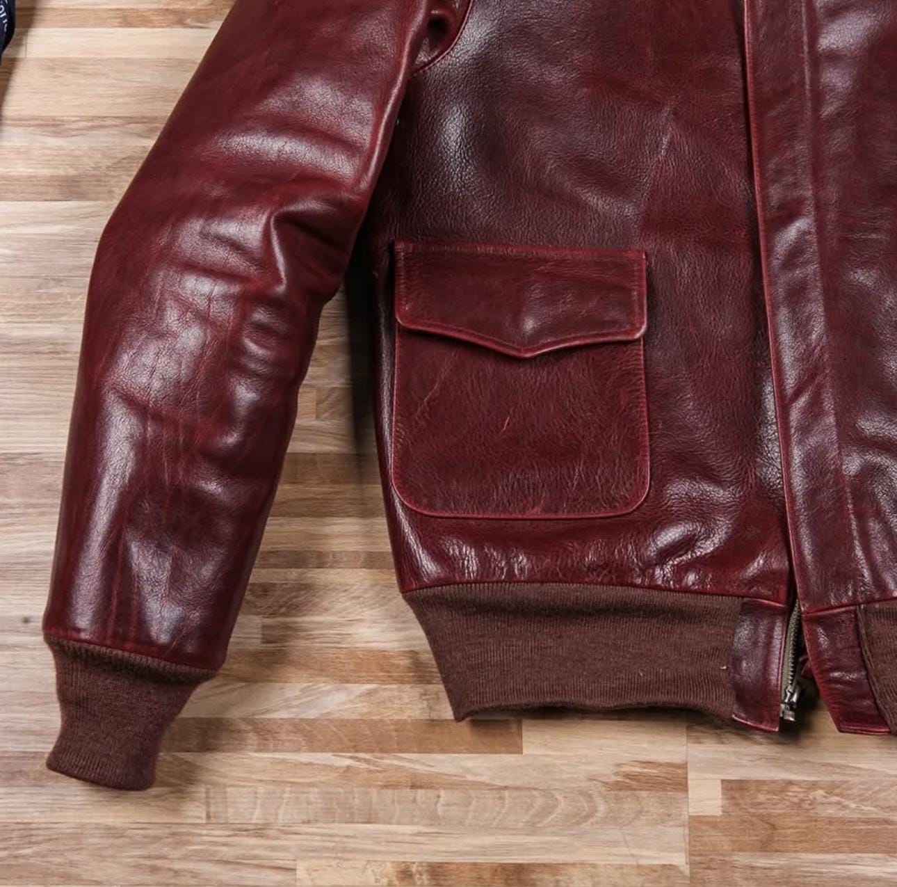 A2 Flight Deerskin Leather Jacket: Horween Waxed Burgundy Teacore