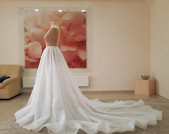 Sobrefalda de tul desmontable con encaje alrededor de la cintura, sobrefalda de novia hecha a mano, cola de novia