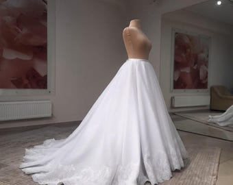 Handmade Floral Lace Wedding Skirt, White Wedding Skirt, Detachable Bridal Skirts, Full Wedding Skirt