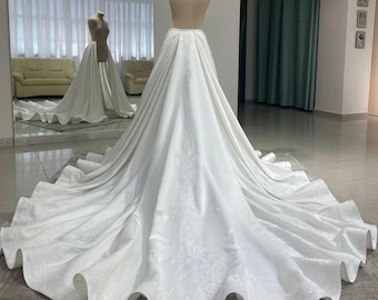 Unique satin skirt royal long train wedding overskirt Detachable Bridal overskirt Additional handmade skirt Ceremony overskirt cathedral