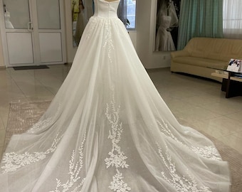 Detachable Wedding Overskirt Handmade Train Tulle Lace Skirt Bridal overskirt Church ceremony gown