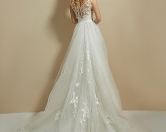 Detachable Wedding Overskirt Handmade Train Tulle Lace Skirt