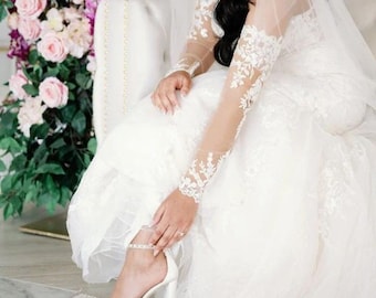 Removable Bridal Sleeves,Tight Bicep Wedding Sleeves,Long Lace Sleeves