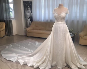 Sopragonna in raso staccabile, sopragonna in raso, strascico staccabile, sopragonna da sposa