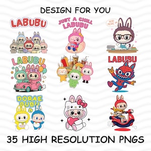 35 Labubu Design PNG Bundle | Kawaii Cute Digital Stickers | cute labubu png | labubu figures Art | labubu download | Labubu PNG Clipart