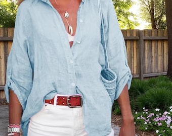 Comfy Women Oversized Long Sleeves Shirt, Smart Collared Shirt, Casual Button Down Vacation Shirt, Modern Streetwear, Gift For Her