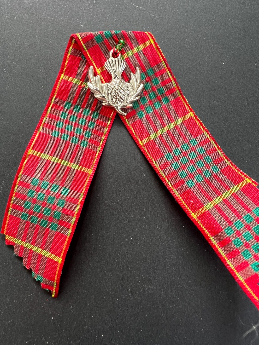 Cameron Tartan Ribbon Pin With Thistle and Beads Charm Handmade ...