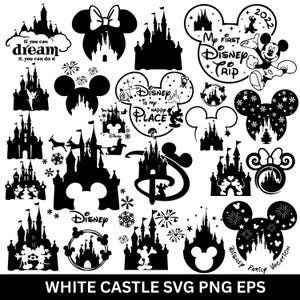Castle SVG bundle Designs,princess SVG,castle clipart,Mickey Mouse Head,Magic Kingdom SVG,cut files for Cricut Silhouette,white castle svg