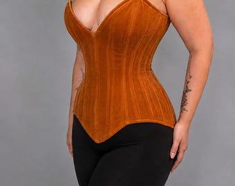 Heavy Duty Steel Boned Overbust Velvet Waist Trainer Corset Flat Front Corset